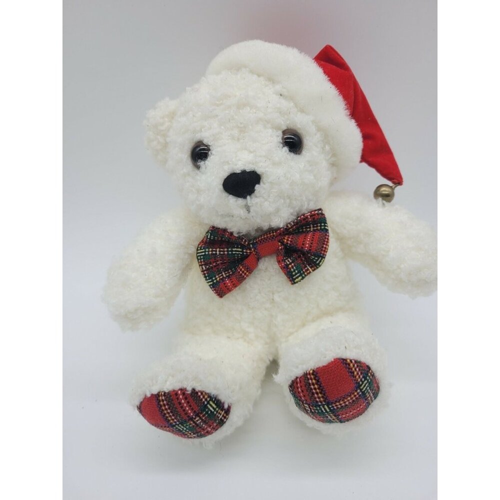 CHRISTMAS BEAR Bowtie & HAT STUFFED PLUSH 6" TALL while sitting Shenon Intern'l